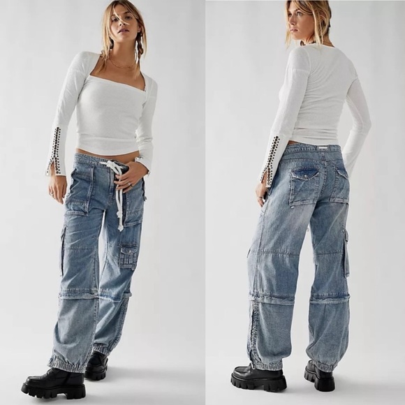 Free People South Bay Utility Cargo Pants Light Blue Large - Picture 8 of 8